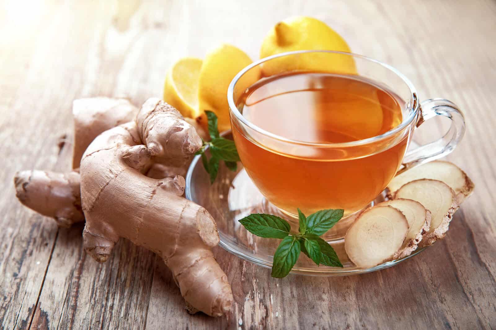 Antimicrobial agents: ginger tea with lemon and mint