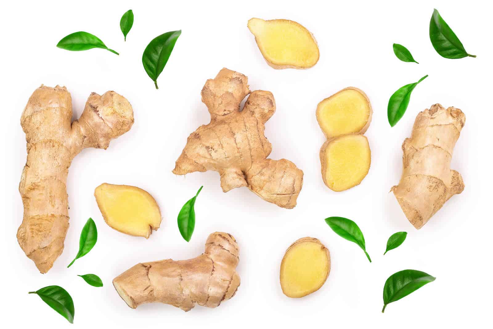 Ginger root and leaves